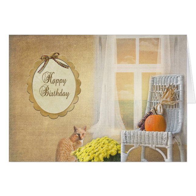 Cartão Autumn Birthday (Frente Horizontal)