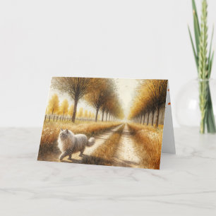 Cartão Autumn Birthday Cat Descendo Estrada Suja