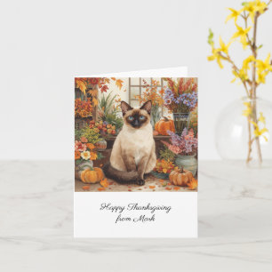 Cartão Autumn Cat com Flores Queda Estação de Ação de Gra