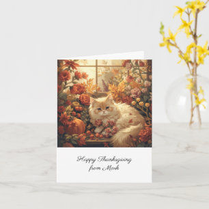 Cartão Autumn Cat com Flores Queda Estação de Ação de Gra