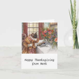 Cartão Autumn chic Siamese Cat Hostess cat em janto