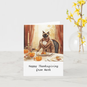 Cartão Autumn chic Siamese Cat Hostess cat em janto