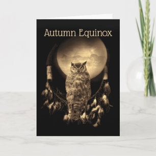 Cartão Autumn Fall Equinox Owl Moon Horses Dreamcatcher
