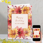 Cartão Autumn Floral Personalizado Aniversário<br><div class="desc">Cartão de aniversário floral de outono que você pode personalizar com um nome ou relação na frente e seu dentro de mensagem personalizado. Design de aquarela com flores e folhagem em cores sazonais quentes e escrita à mão e tipografia clássica.</div>