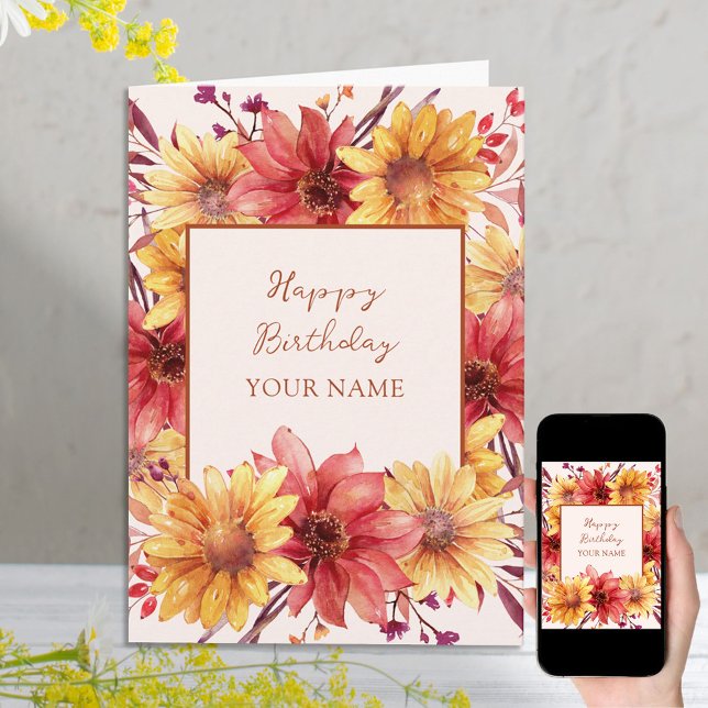 Cartão Autumn Floral Personalizado Aniversário (Criador carregado)