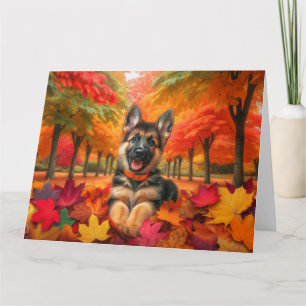 Cartão Autumn German shepherd Puppy Aniversário