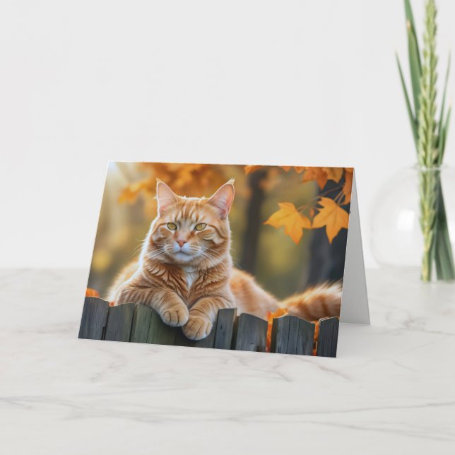 Cartão Autumn Ginger Cat Birthday (Frente)