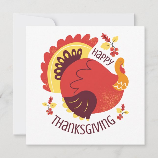 Cartão Autumn Stylized Sitting Turkey Happy Thankiness (Frente)
