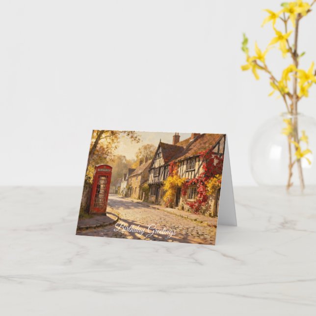 Cartão Autumn Village Scene in Golden Light Greeting Card (Flor Amarela)