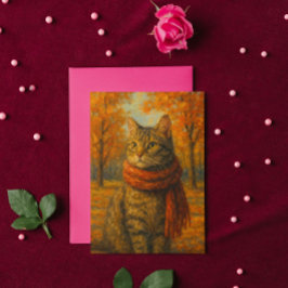 Cartão Autumn Whiskers A Cozy Cat in Fall Breeze