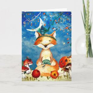 Cartão Autumn Woodland Friends Fox Forest Illustration