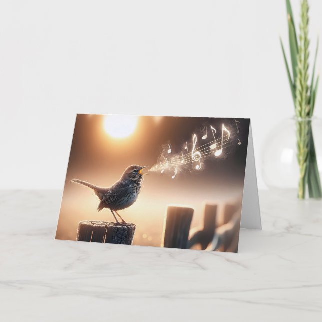 Cartão Ave de Aniversário Cantando numa Cerca (Frente)