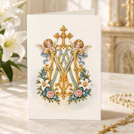 Cartão Ave Maria Monograma Mariano Floral Católico