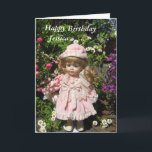 Cartão Ave-te Jessica<br><div class="desc">Parabéns, Jessica, texto com bonequinha e flores</div>
