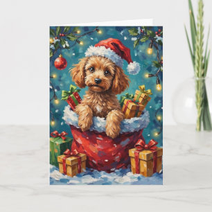 Cartão Aventura da Bolsa de Natal do Poodle com o Papai N