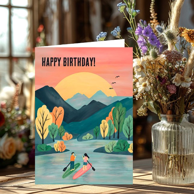 Cartão Aventuras de aniversário Paddleboard SUP Paddleboa (Birthday Adventures Paddleboarding SUP Paddleboard Card
)