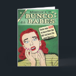Cartão Aventuras dos borrachos #3 de Bunco - Karen foi<br><div class="desc">Adicione um bocado do humor a seu dia com este design inspirado Bunco. O cartão de Bunco caracteriza um cobrir de banda desenhada do estilo da velha escola. Características de design mulheres retros de um estilo. "Karen foi chocada para aprender que não teve a maioria de Bunco. O cartão engraçado...</div>