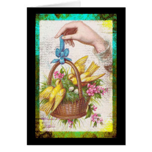 Cartão Aves amarelas em uma cesta