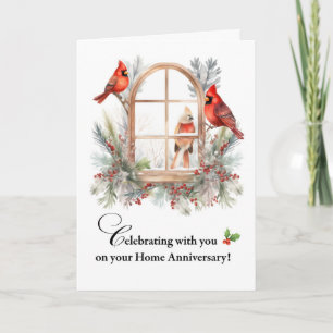 Cartão Aves Cardinais do Aniversário em Casa na Janela do