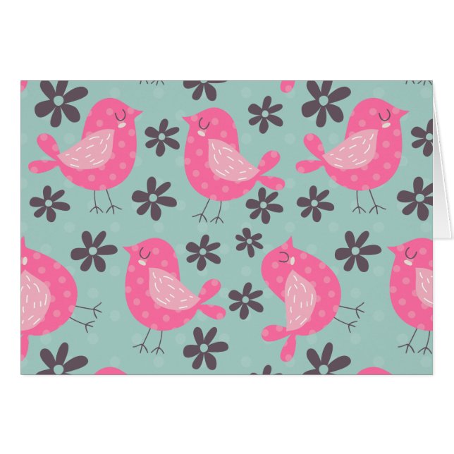 Cartão Aves de bolinhas e Flores (Frente Horizontal)