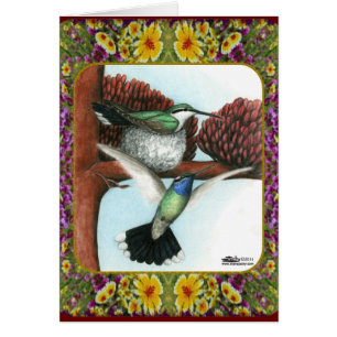 Cartão Aves e Flores Hummingbird 3
