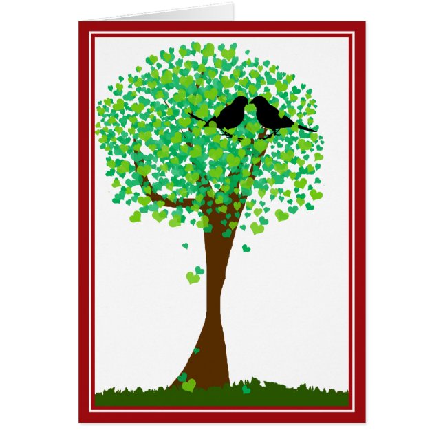 Cartão Aves em Árvore de Corações - Amor de Verão (Frente)