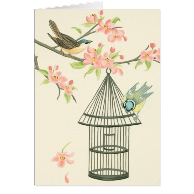 Cartão Aves Pequenas Empoleiradas em uma ramificação e em (Frente)