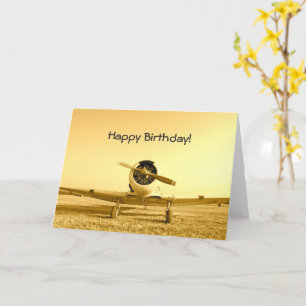 Cartão Avião de Combatente Vintage Amarelo Aniversário