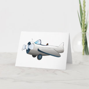 Cartão Avião de Propulsor de Desenho Animado Branco Estil