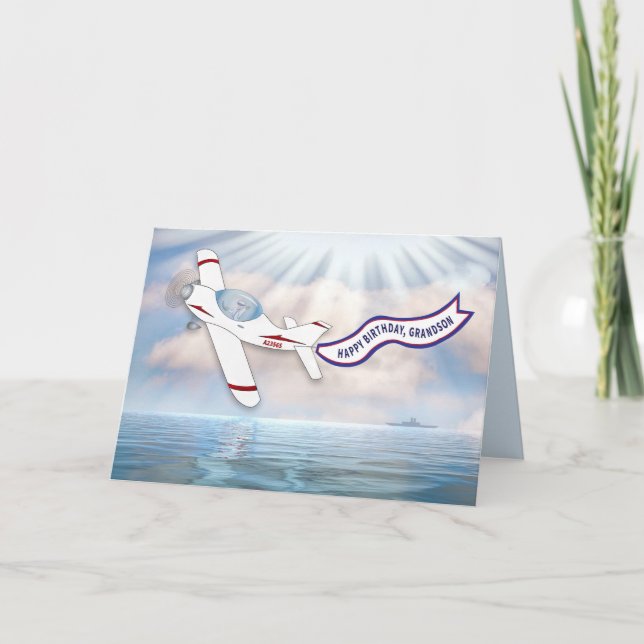 Cartão Avião Voador Aniversário Do Aniversário Voando Sob (Frente)