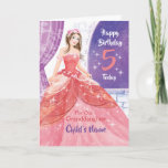 Cartão Avó, 5, Aniversário, Princesa Bonito<br><div class="desc">Para o 5 de aniversário de uma neta, um cartão princesa muito doce. Ilustrada em tons pastéis de rosa e lilás, uma bonito jovem princesa de cabelo comprido fica parada por uma janela em seu castelo. Ela está vestindo um lindo vestido de bola de cheio-comprimento decorado em flores minúsculas e...</div>