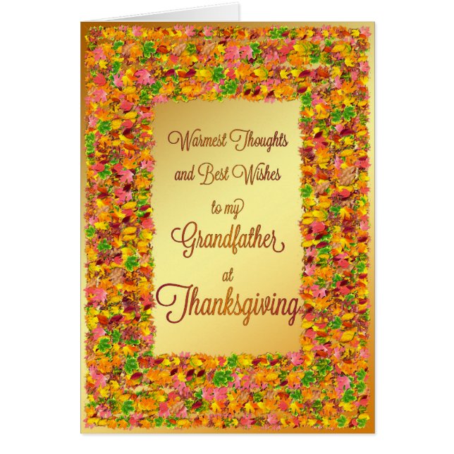 Cartão Avô Ação de Graças, folhas do outono (Frente)