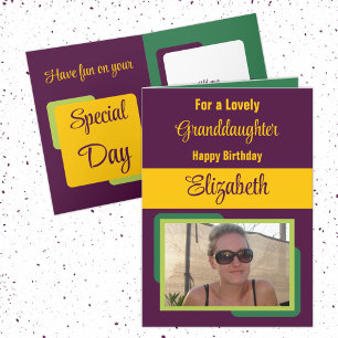 Cartão Avó adiciona nome foto de aniversário amarelo