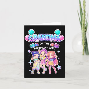 Cartão Avó da menina aniversariante fofo chibi engraçado