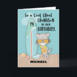 Cartão Avô de 14 anos, Excelente, Birthday Beach Funny Ra<br><div class="desc">Prepare-se para surpreender seu neto excelente que está prestes a comemorar seu aniversário de 14 com este cartão personalizável fofo e divertido para cumprimentá-lo em seu dia especial. O guaxinim legal do cobrir está aqui para ajudá-lo a passar a mensagem. Comece a personalizar isto antes de encomendar a sua cópia....</div>