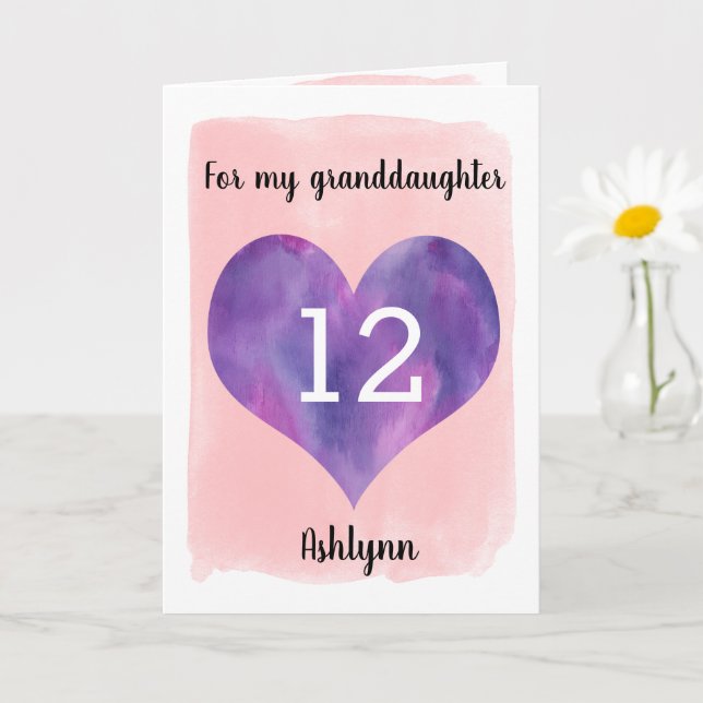 Cartão Avô de aniversário de 12 Rosa e Púrpura Bonito (Planta pequena)