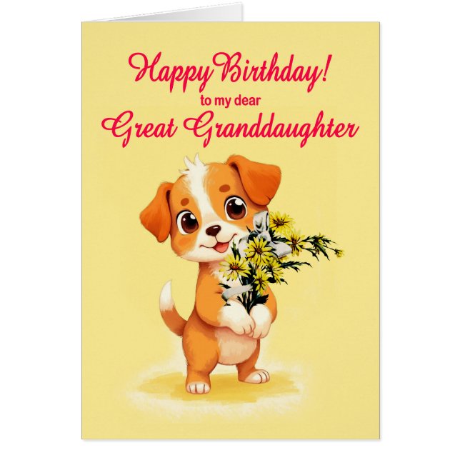 Cartão Avô excelente Aniversário Cachorro e Flores (Frente)