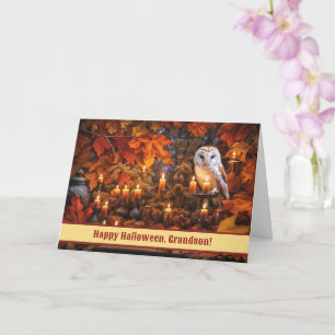 Cartão Avô Feliz Halloween com Coruja e Velas