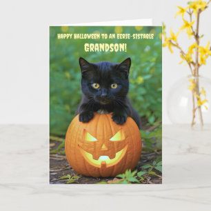 Cartão Avô Feliz Halloween Gatinho Preto Bonito