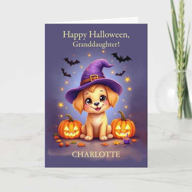 Cartão Avó Halloween Nome Personalizável Puppy (Frente)