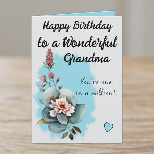 Cartão Avó maravilhosa floral azul aniversário