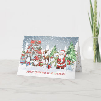 Cartão Avô Papais noeis de Natal Snowman Rudolph Card