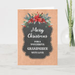 Cartão Avô Russo Chalkboard Feliz Natal<br><div class="desc">Feliz Natal para a neta,  com padrão de quadro de chalkboard rústico e folhagem de inverno com poinsettias.</div>