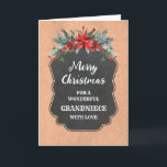 Cartão Avô Russo Chalkboard Feliz Natal<br><div class="desc">Feliz Natal para a neta,  com padrão de quadro de chalkboard rústico e folhagem de inverno com poinsettias.</div>