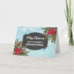 Cartão Avô Russo Chalkboard Feliz Natal<br><div class="desc">Feliz Natal para o cartão de avô com padrão rústico de quadro de chalkboard e folhagem de inverno com poinsettias.</div>