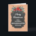 Cartão Avô Russo Chalkboard Feliz Natal<br><div class="desc">Feliz Natal para a placa da neta com padrão rústico de quadro de chalkboard e folhagem de inverno com poinsettias.</div>