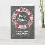 Cartão Avô Russo Chalkboard Feliz Natal<br><div class="desc">Feliz Natal para a neta com o padrão rústico do quadro-negro do país e coroa de neve com poinsetos.</div>