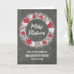 Cartão Avô Russo Chalkboard Feliz Natal<br><div class="desc">Feliz Natal para o cartão de avô com padrão rústico de quadro-negro e coroa de neve com poinsetos.</div>