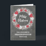 Cartão Avô Russo Chalkboard Natal<br><div class="desc">Feliz Natal para a placa neta com padrão rústico de prato de chalkboard e coroa de neve com poinsetos.</div>