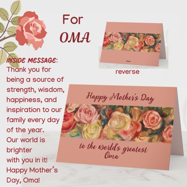 Cartão 'Avozinha Mais Querida' Dia das Mães Avó Holandesa (A beautiful floral roses Mother's Day card for your special Oma (grandmother)! Customizable.)